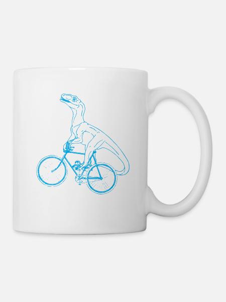 Dino auf Fahrrad - Dinosaurier Lustig Geschenk - Tasse - Weiß