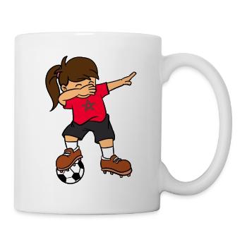Marokko-Fußball, der Mädchen-marokkanischen Fußball tupfend ist - Tasse - Weiß - Rechts