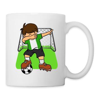 Nigeria-Fußball, der Kind Nigerian Football abtupft - Tasse - Weiß - Rechts