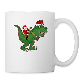 Santa riding dinosaur Trex Christmas fun - Mug - white - Right