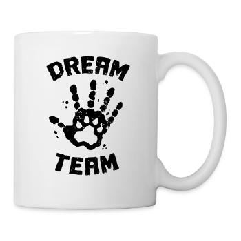 DREAM TEAM Hund Mensch Pfote Hand Liebe Geschenk - Tasse - Weiß - Rechts