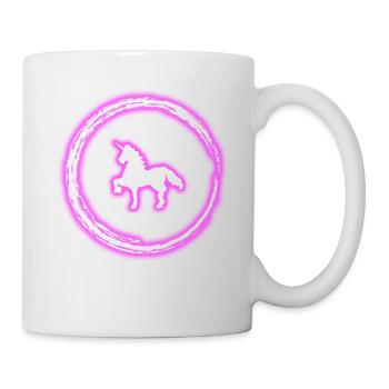 Glühen-Kreis-Rosa-Einhorn-Neon-glühender Effekt Retro - Tasse - Weiß - Rechts