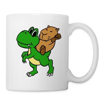 Capybara Riding T-Rex T-Shirt Rodent Animal - Mug - white - Right