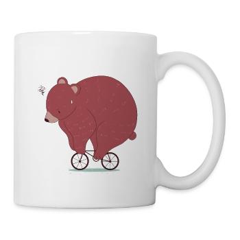 Großer Bär auf einem Fahrrad - witziges Tier Shirt - Tasse - Weiß - Rechts