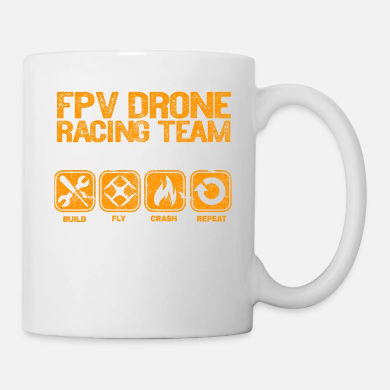 FPV Drone Build Fly Crash Repeat Geschenk Copter - Tasse - Weiß