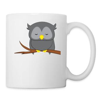 Eule - Uhu - Kauz - Eulen T-Shirt - Faulenzer - Tasse - Weiß - Rechts