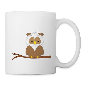 Eule - Uhu - Kauz - Eulen T-Shirt - Faulenzer - Tasse - Weiß - Rechts