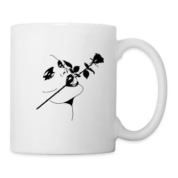 Frau - Rose im Mund - Tasse - Weiß - Rechts