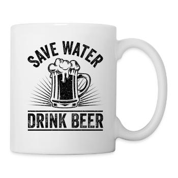 SAVE WATER DRINK BEER lustiges Statement Geschenk - Tasse - Weiß - Rechts