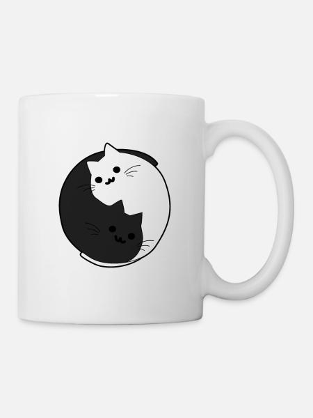 Cats Yin Yang - black and white cat - Mug - white