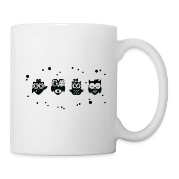 Petits hiboux drôles - noir et blanc - Mug blanc - blanc - Droite