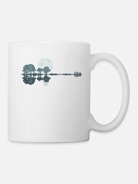 Guitar Lake Shadow Moonlight Gift Idea - Mug - white