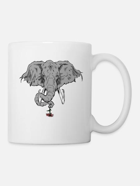 Éléphant avec trois yeux et fleur - Mug blanc - blanc