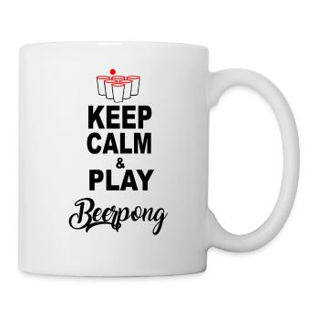 Keep Calm and Play BeerPong T-Shirt Geschenkidee - Tasse - Weiß - Rechts