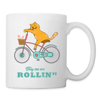 Katze Fahrrad Rollin - Tasse - Weiß - Rechts