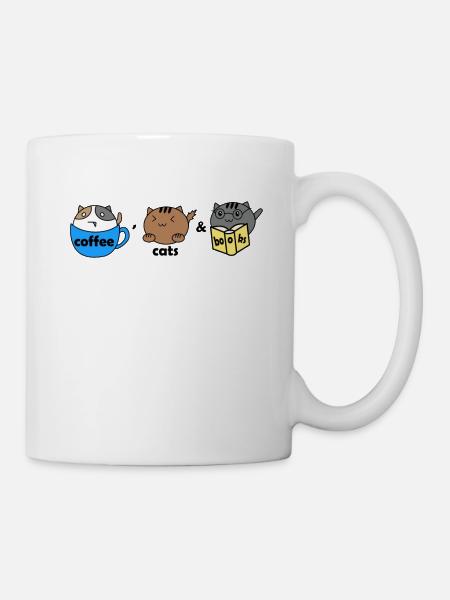 coffee, cats & books | Café, Chats & Livres - Mug blanc - blanc