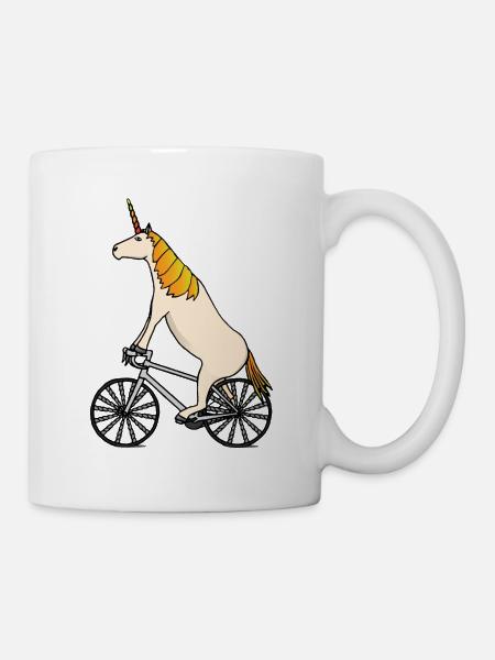 Einhorn fährt Fahrrad Einhörner Geschenk - Tasse - Weiß