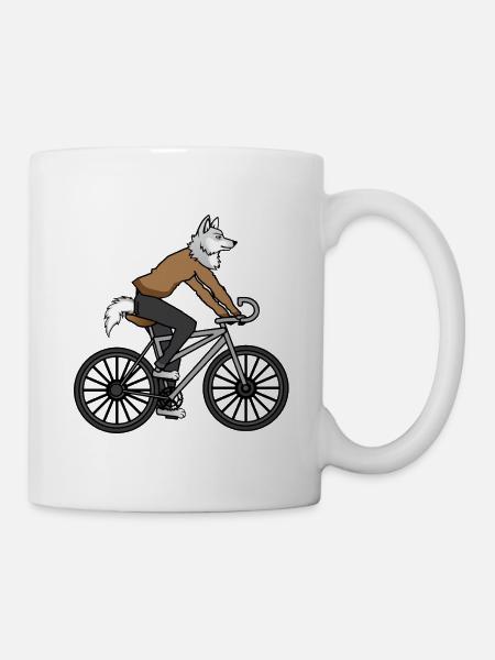 Wolf fährt auf dem Fahrrad Geschenk - Tasse - Weiß