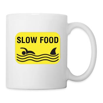 Lustig Slow Food Fast Food Hai Essen Geschenkidee - Tasse - Weiß - Rechts