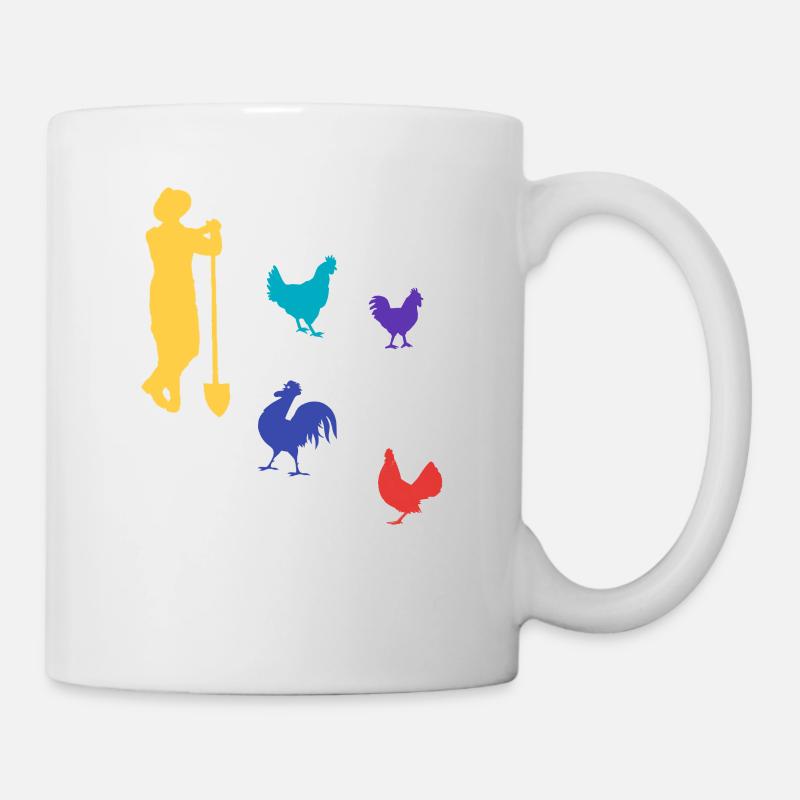 Farmer in retro style with chickens - Mug - white