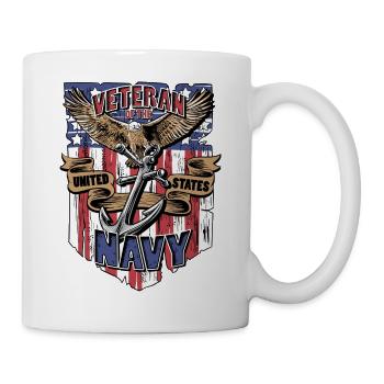 Us-Marine Veteran blaue Linie American Flag Shirt - Tasse - Weiß - Rechts