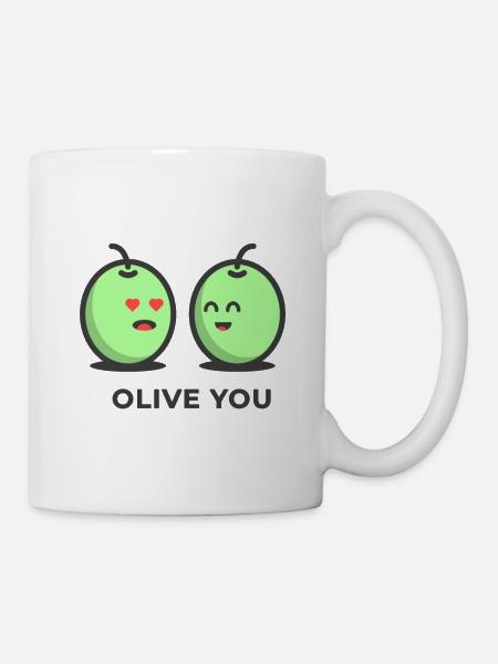 Olive you! - Oliven Liebespaar - Partner Liebe - Tasse - Weiß