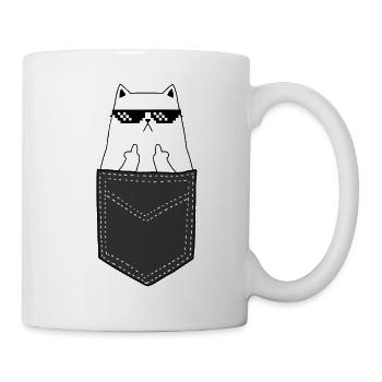 Katze Pocket Mittelfinger Geschenk - Tasse - Weiß - Rechts