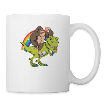 Affe Gorilla Reitet Auf T-Rex Dinausaurier - Tasse - Weiß - Rechts