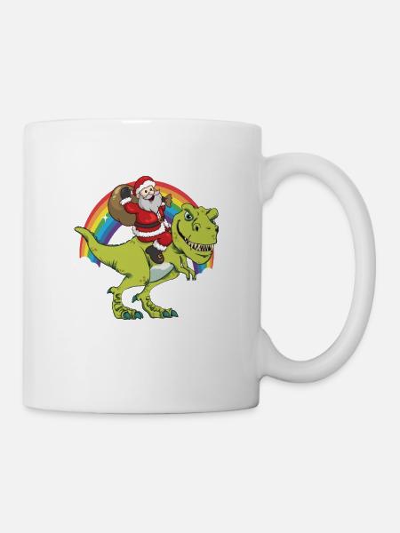 Santa Claus Rides On T-Rex Dinaur - Mug - white