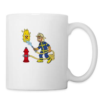 Firefighter extinguishes fire - drawing for children - Mug - white - Right