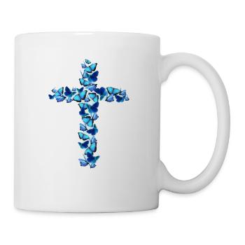 Christliches Kreuz aus Schmetterlingen - Tasse - Weiß - Rechts