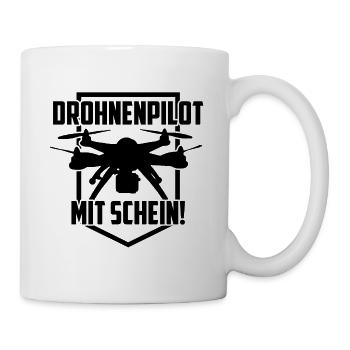 Drohnen Pilot mit Schein Quadrocpoter Geschenk - Tasse - Weiß - Rechts