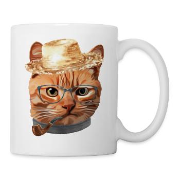 Cat Kitty Kitten In Clothes Glasses Straw - Mug - white - Right