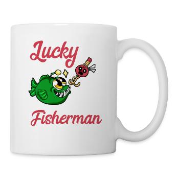 Gluecklicher Angler Angeln Fisch Fischen Geschenk - Tasse - Weiß - Rechts