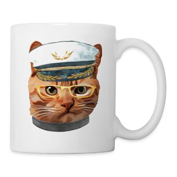 Cat Kitty Kitten In Clothes Yellow Glasses Captain - Mug - white - Right