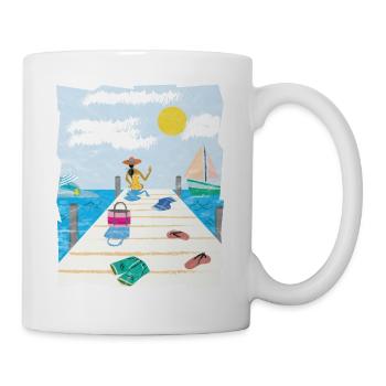Frau am Strand Beach Yacht Retro Geschenk - Tasse - Weiß - Rechts