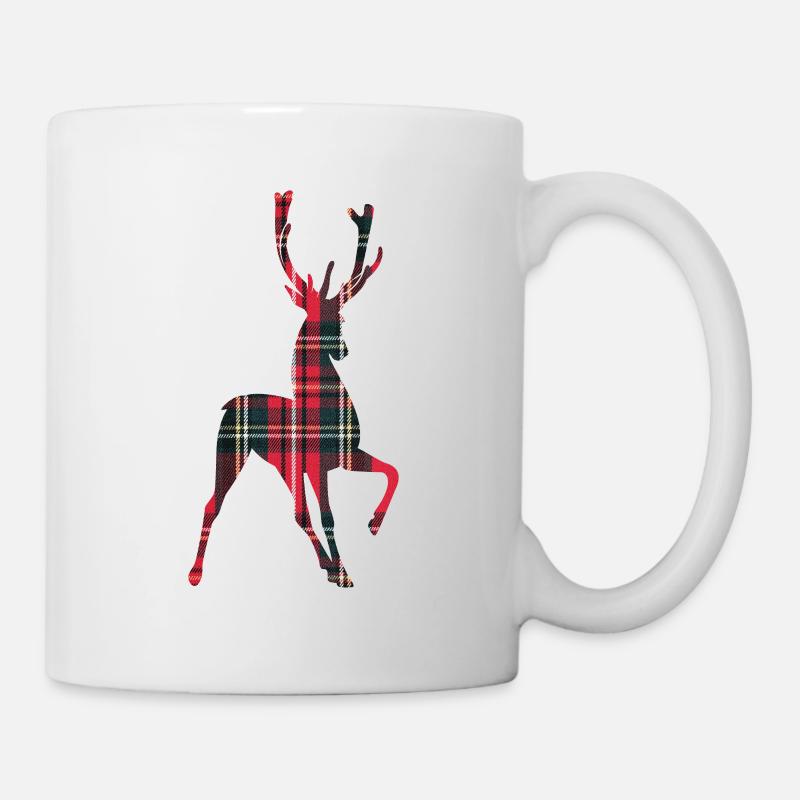 Prancing Deer Red And Green Plaid - Mug - white