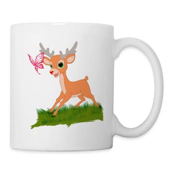 Bambi am spielen mit einem Schmetterling Geschenk - Tasse - Weiß - Rechts