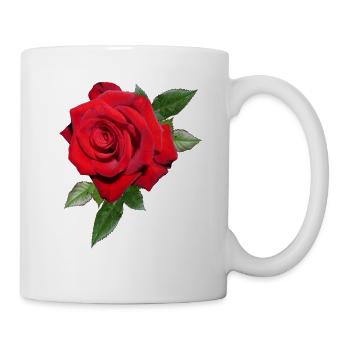 Rose mit Blättern in XXL - Tasse - Weiß - Rechts