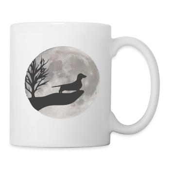 Dackel Hund im Mondschein des Vollmondes - Tasse - Weiß - Rechts