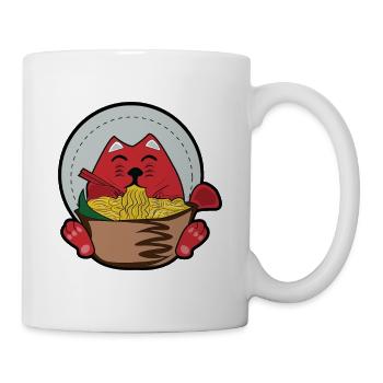Manga Katze Ramen Nudelsuppe schlürfen Geschenk - Tasse - Weiß - Rechts