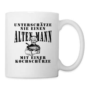 Vieil homme avec tablier, Ne sous-estimez jamais - Mug blanc - blanc - Droite