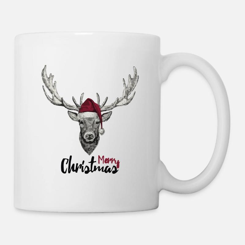 Reh mit Weihnachtsmütze - Tasse - Weiß