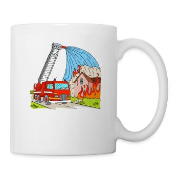 Feuerwehr löscht Brand - Tasse - Weiß - Rechts