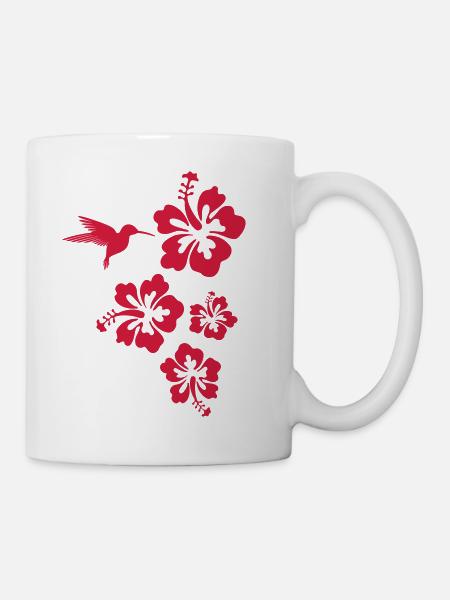 Kolibri Hibiskus Blüten Blumen Hawaii Sommer Blüte - Tasse - Weiß