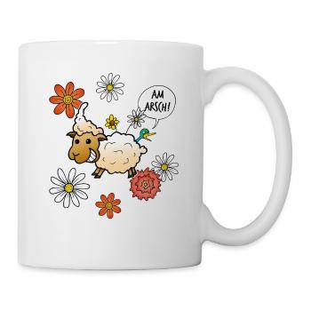 Schaf Vogel Blumen Am Arsch Lustig Sarkasmus - Tasse - Weiß - Rechts
