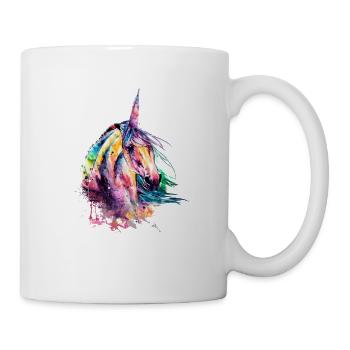 Einhorn Wasserfarben bunt - Tasse - Weiß - Rechts