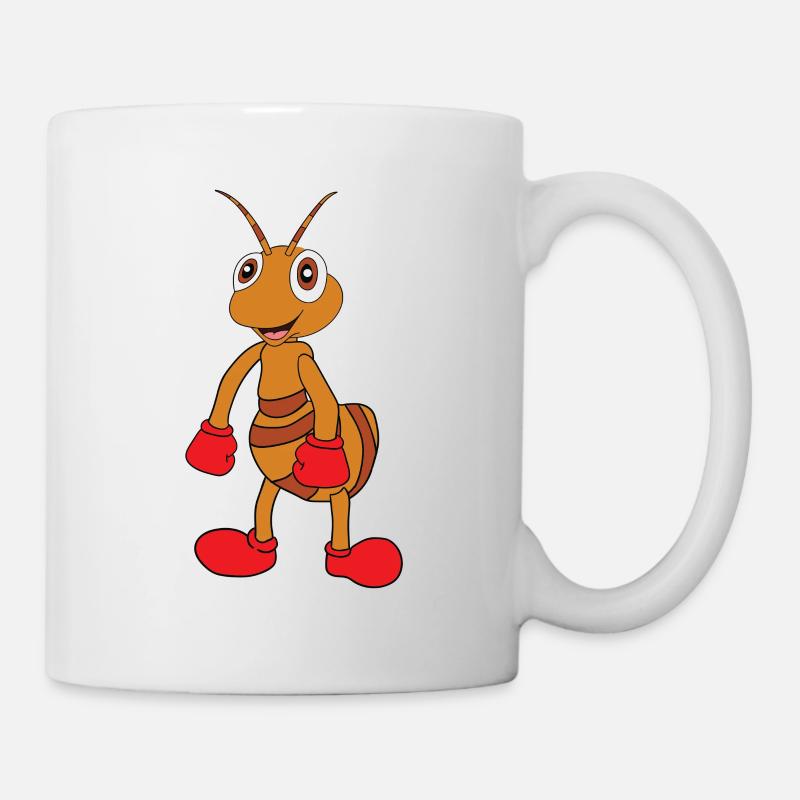 Lustige Comic Ameise mit Boxhandschuhen - Tasse - Weiß