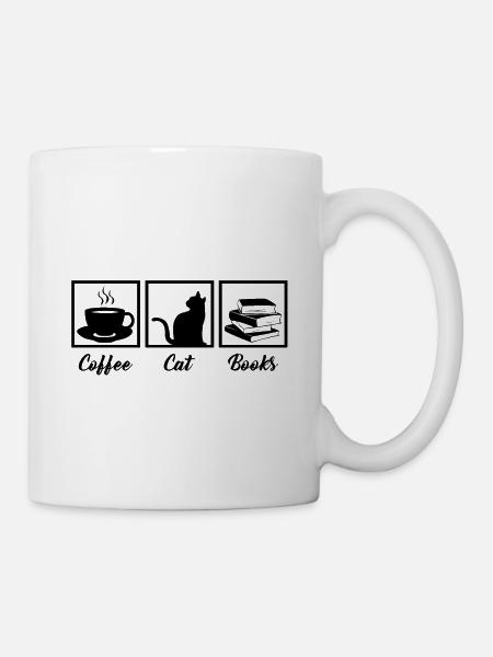 Kaffee Katze Bücher - Tasse - Weiß