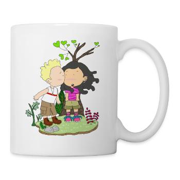 Love couple kiss gift shirt - Mug - white - Right